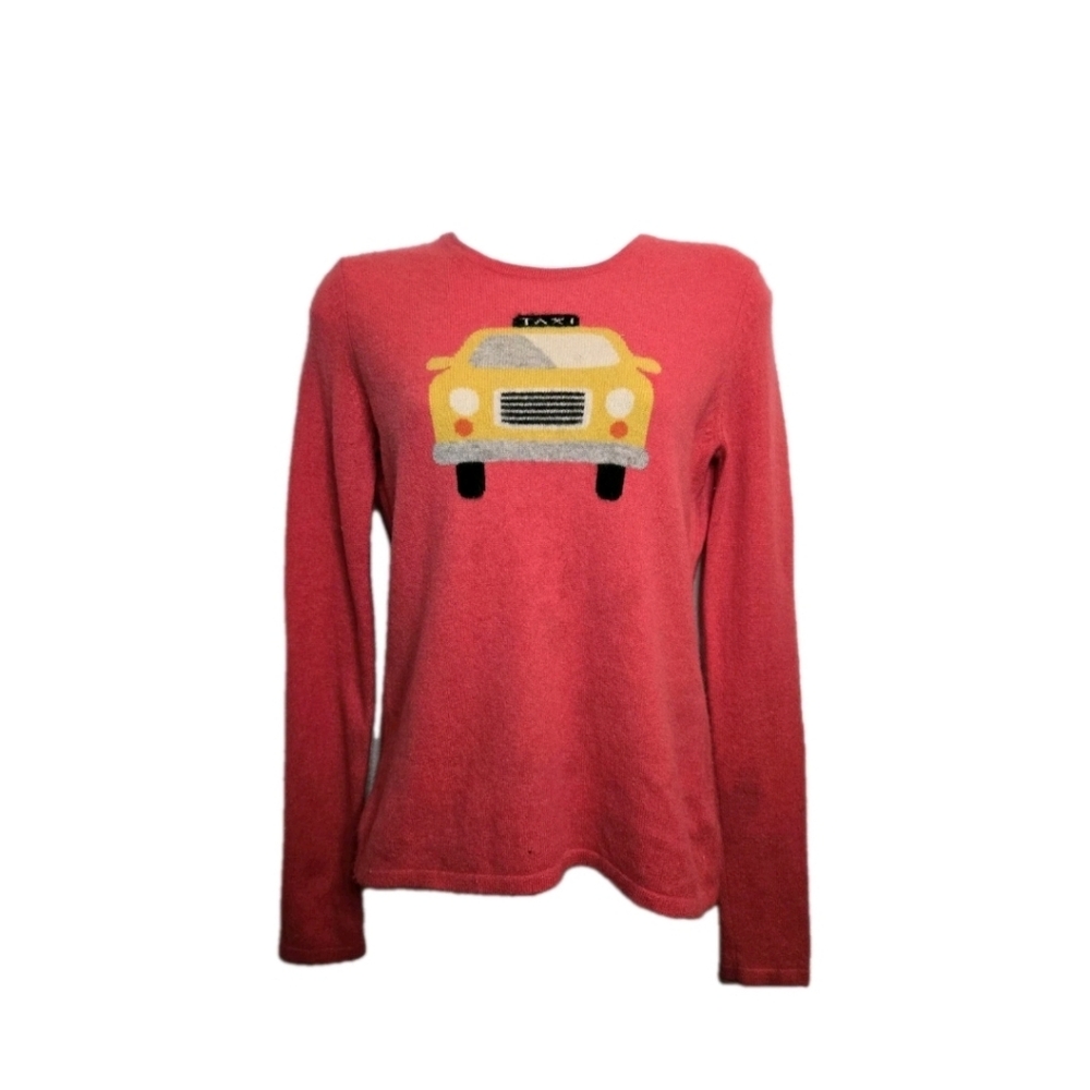100% Cashmere Neiman Marcus Pink Yellow Taxi Pullover Crew Neck Sweater Size XS